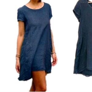 CP SHADES Elodie Linen Short Sleeve T-Shirt Tunic Dress Black Sz Small